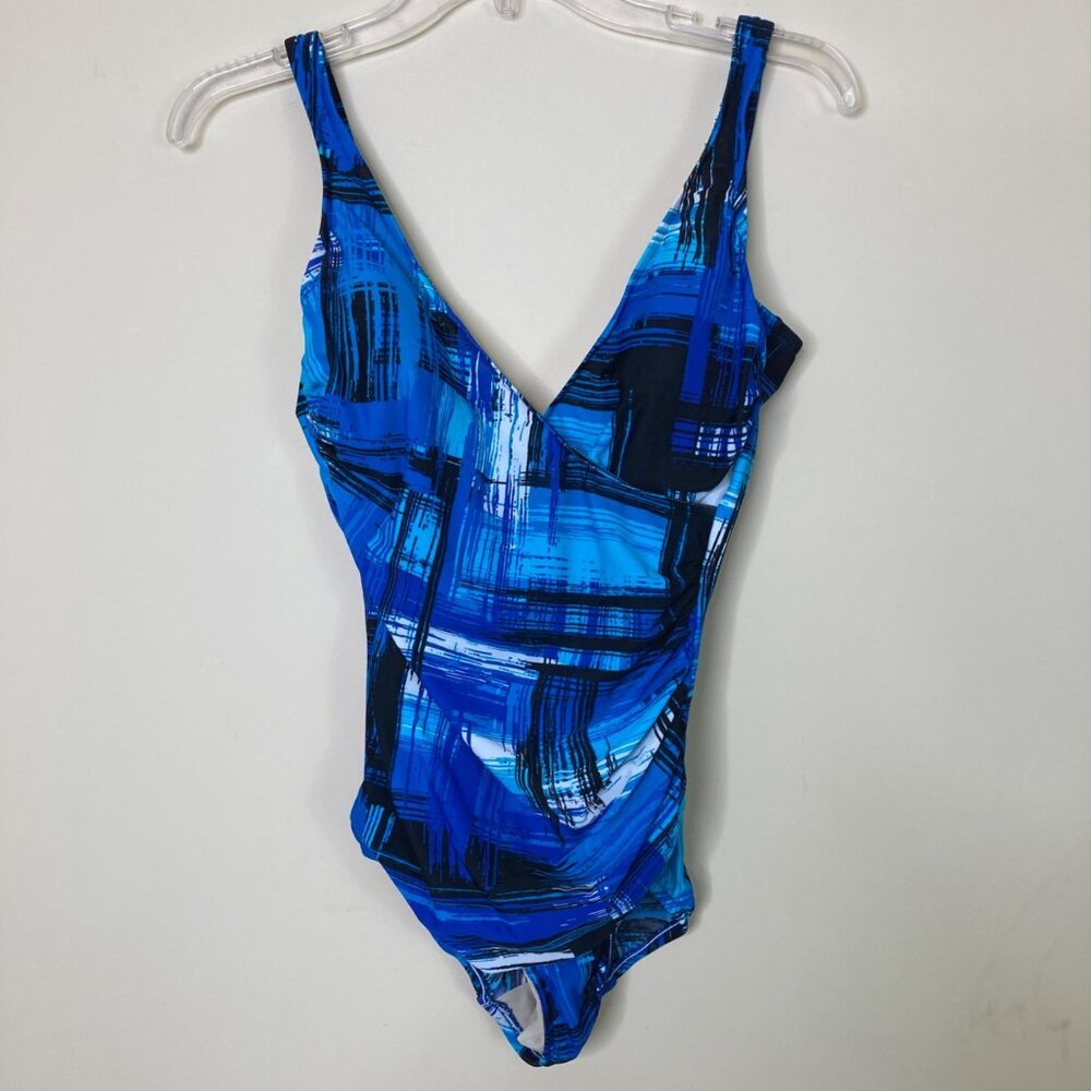 Miraclesuit Swimsuit Womens 10 Blue Abstract Print One-Piece Style 468428